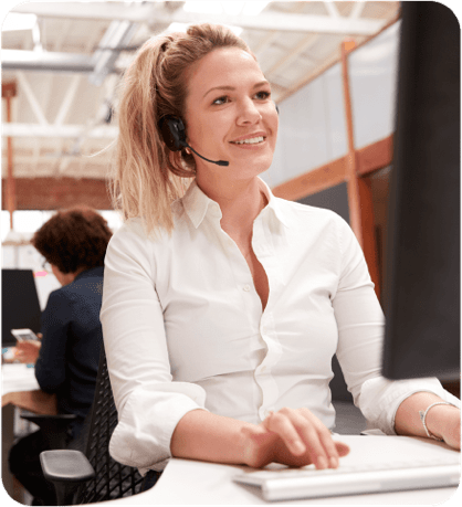 Customer Service Woman White Shirt Wearing Headset