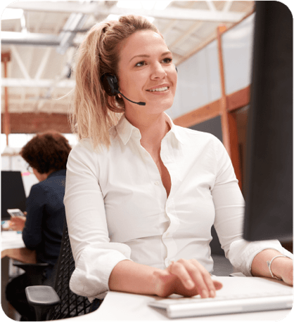 Customer Service Woman White Shirt Wearing Headset